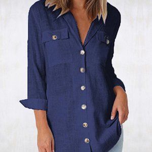 Navy Safari Button Front Top